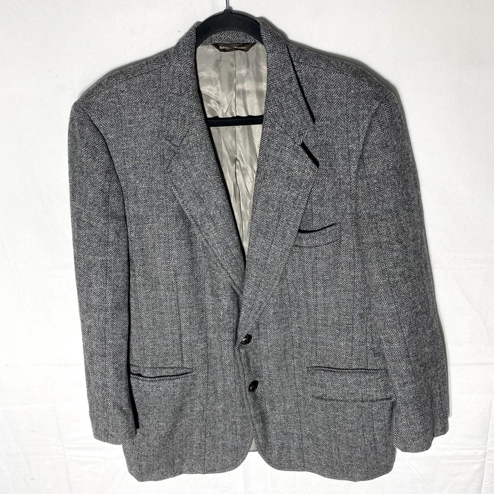 Vintage Ian Gray Samuelsohn Grey Blue Virgin Wool Blazer 42S Dadcore Academia